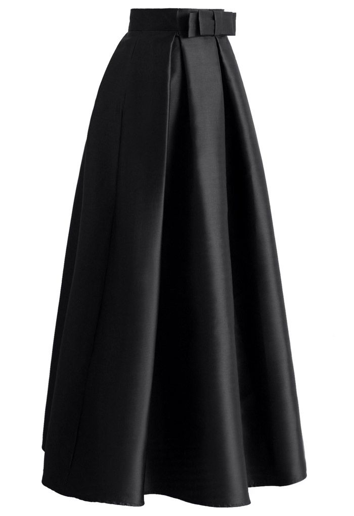 Bowknot Pleated Full Maxi Skirt in Black - Retro, Indie and Unique Fashion