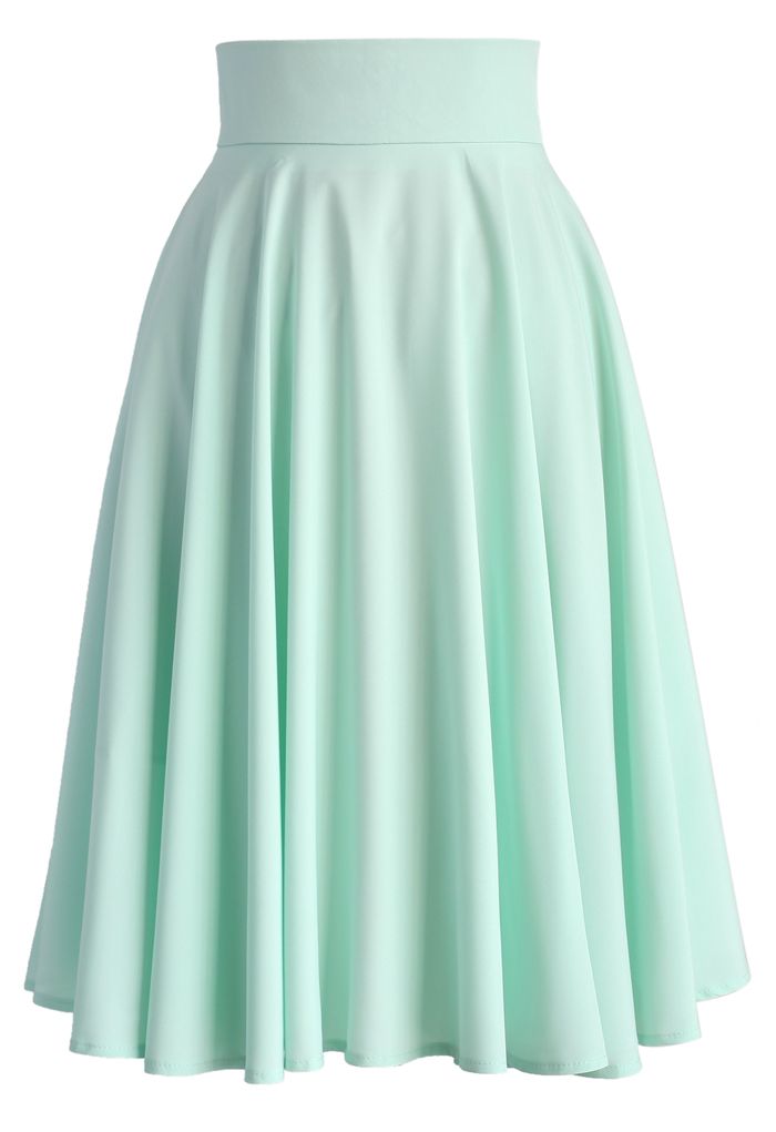Creamy Pleated Midi Skirt in Mint - Retro, Indie and Unique Fashion