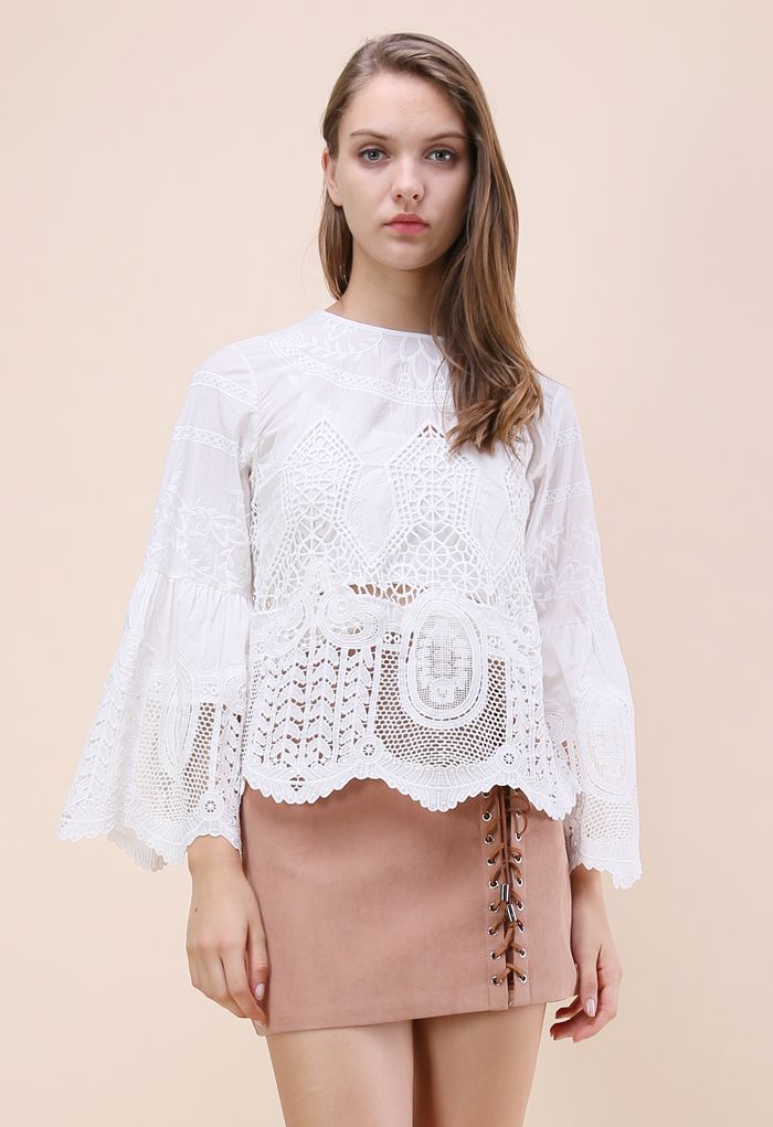 Beauty Full Lace Cutout Top in White
