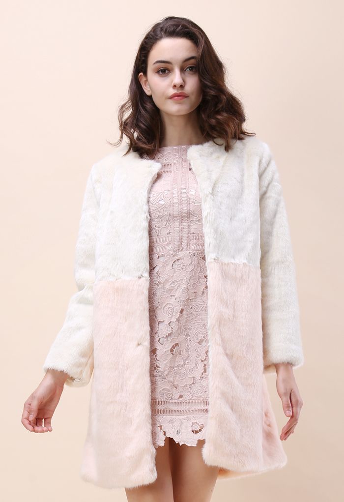 Contrast Allure Faux Fur Coat in Pink
