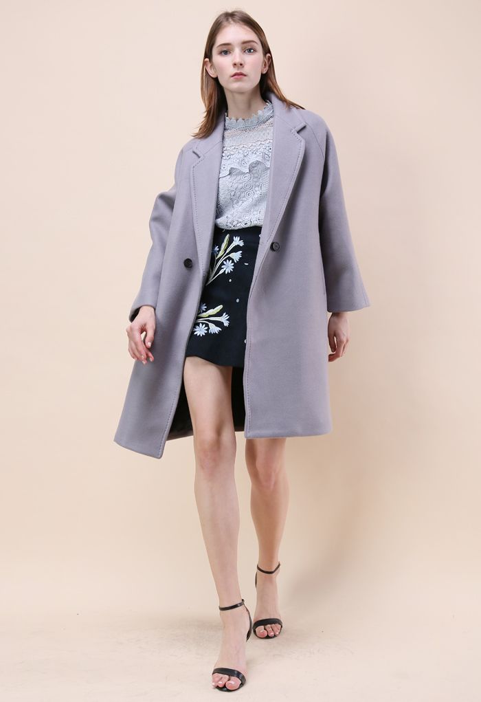 Applaud Your Charm Wool-blend Longline Coat in Grey