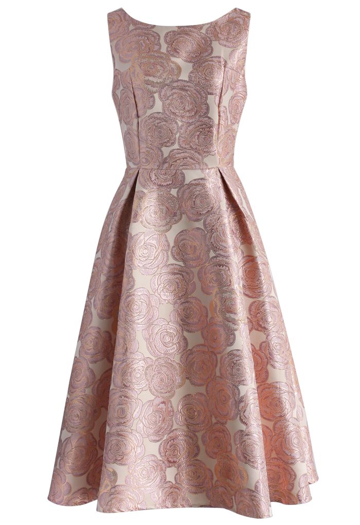 Fanciful Rose Intarsia Prom Dress in Pink
