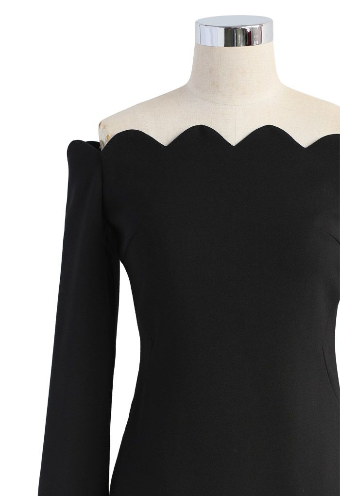 The Era of Your Charm Off-shoulder Shift Dress in Black
