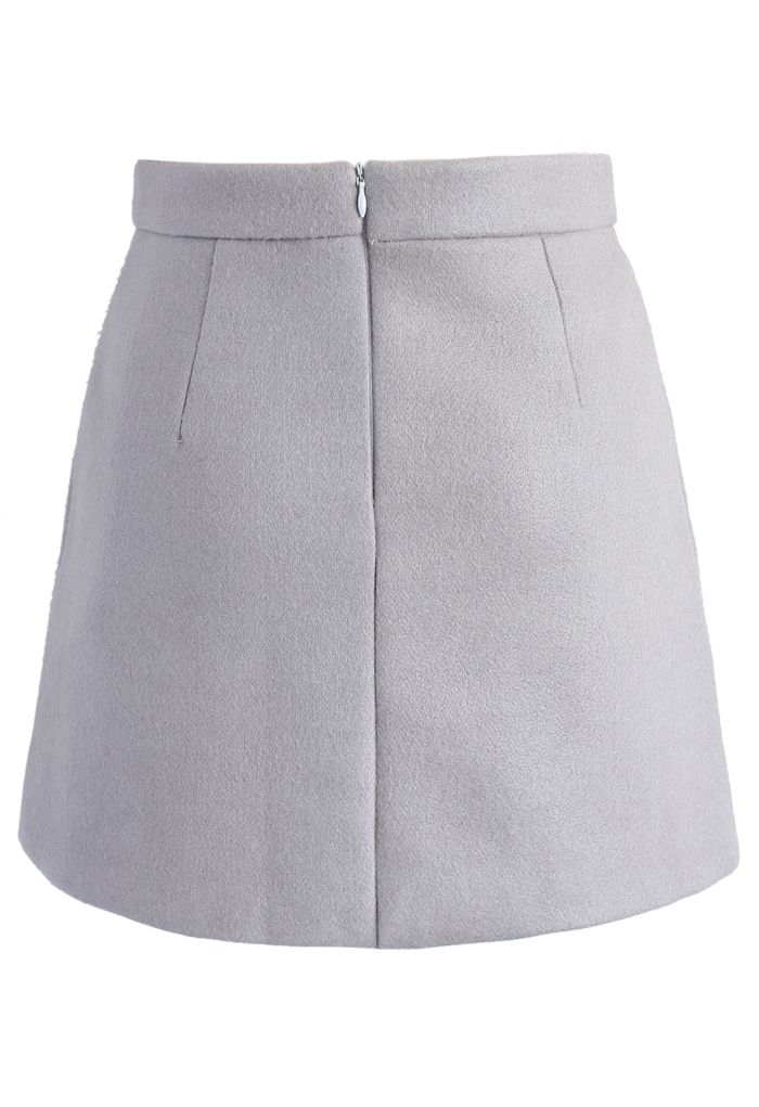 Tulip Embroidered Wool-blend Bud Skirt in Grey - Retro, Indie and ...