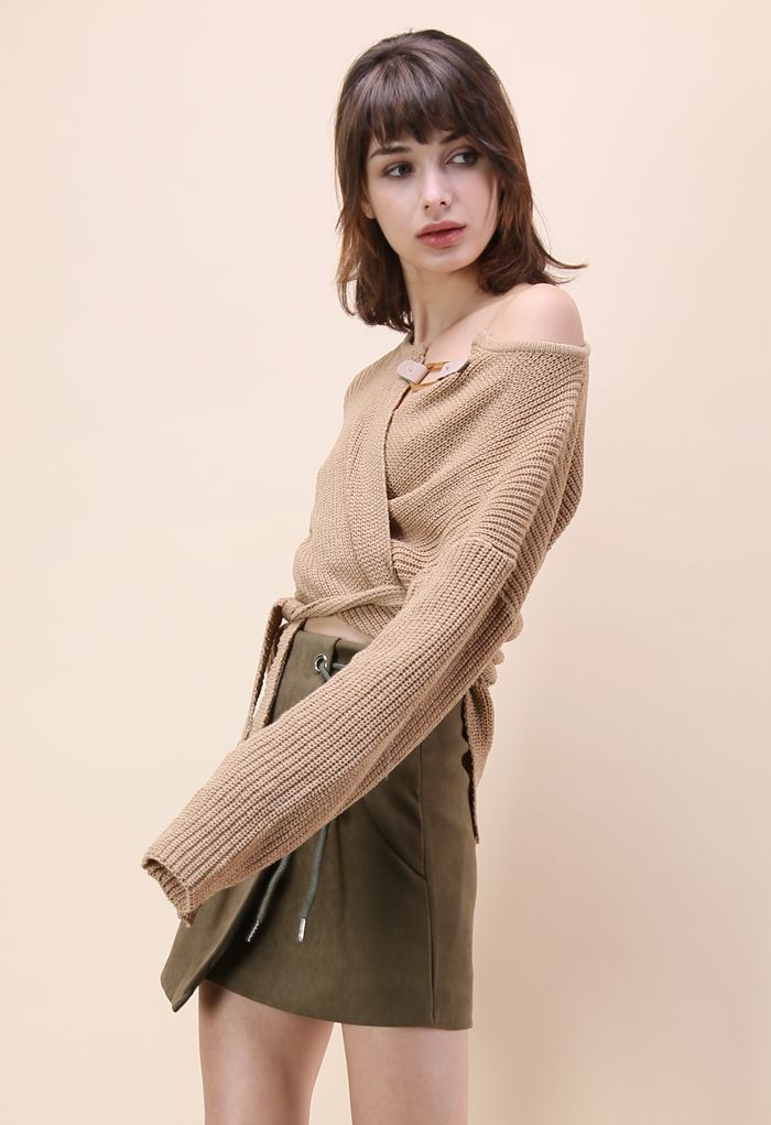 Knit Your Zeal Wrapped Top in Light Tan 