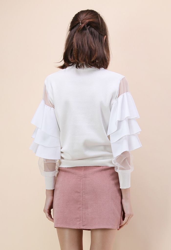 Pure Pleasure Smock Top with Tiered Flare Sleeves in Ivory