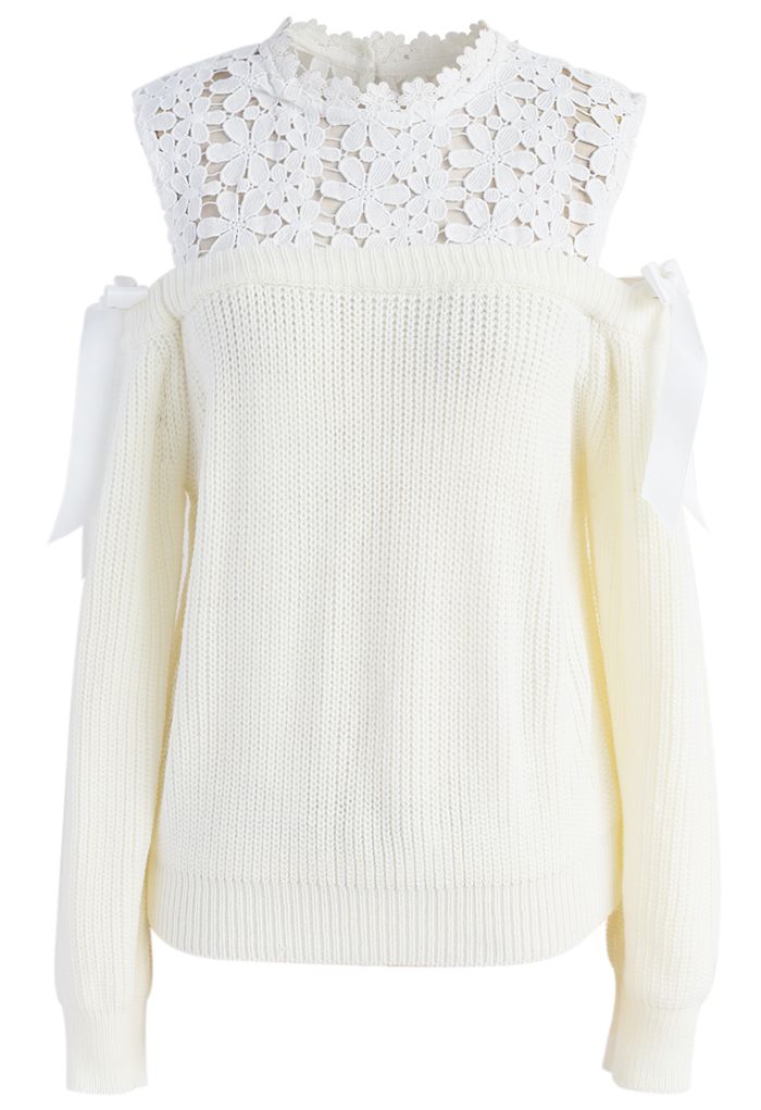 Sweet Evocation Cold-shoulder Sweater in Ivory