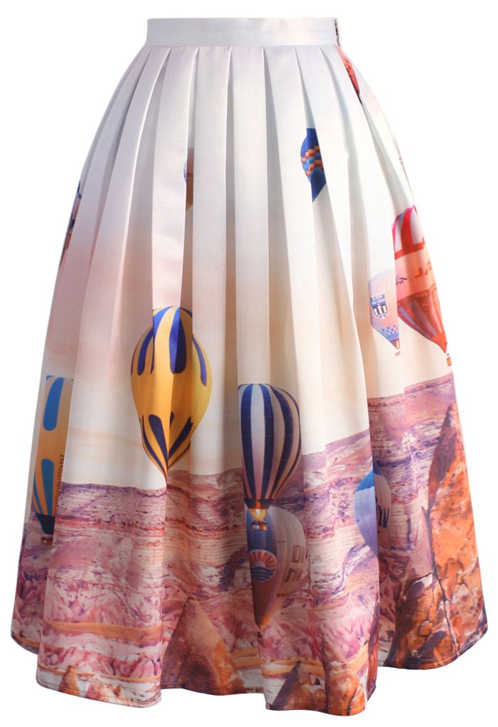 Hot Air Balloon Festival Print Midi Skirt