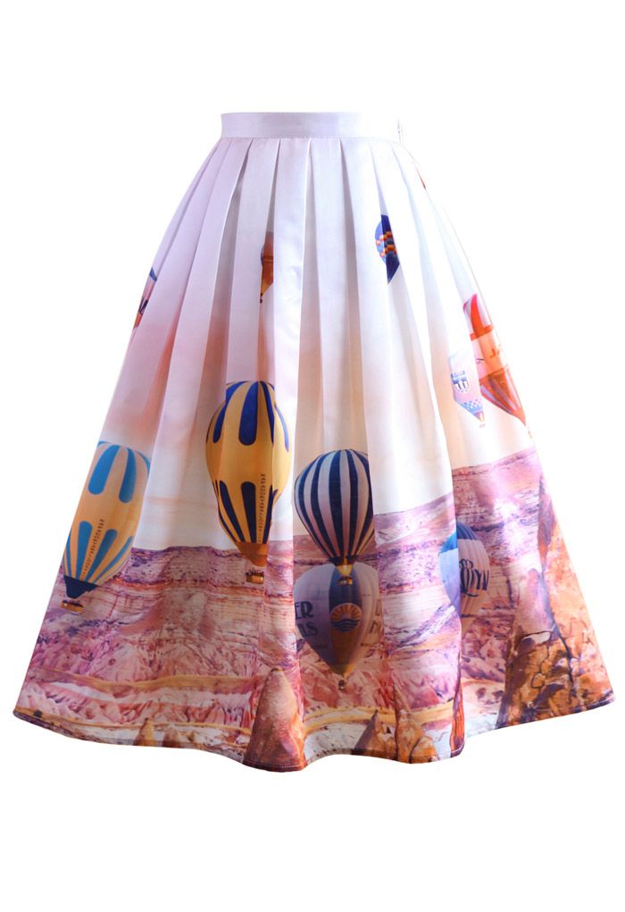 Hot Air Balloon Festival Print Midi Skirt