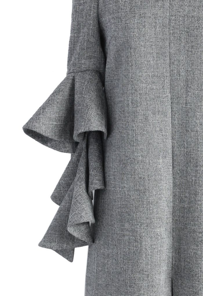 Classy Grey Twill Dress with Frilling Sleeves