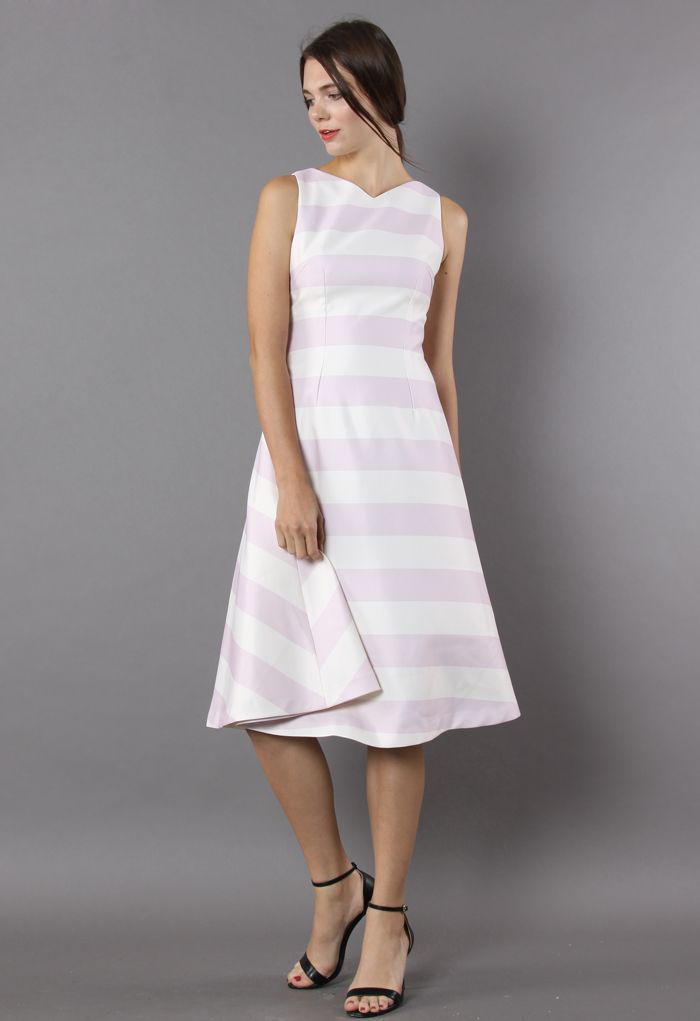 Fluttering Stripes Midi Dress in Pink  