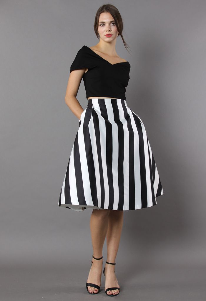 Chic in Stripes A-line Midi Skirt