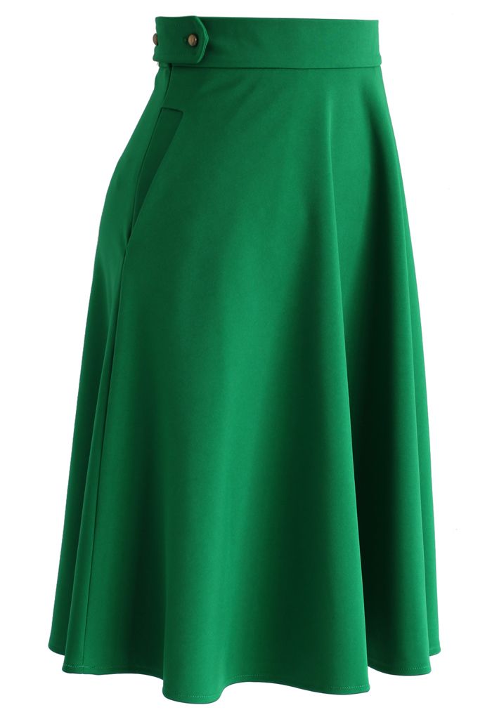 Basic Full A-line Skirt in Emerald Green - Retro, Indie and Unique Fashion
