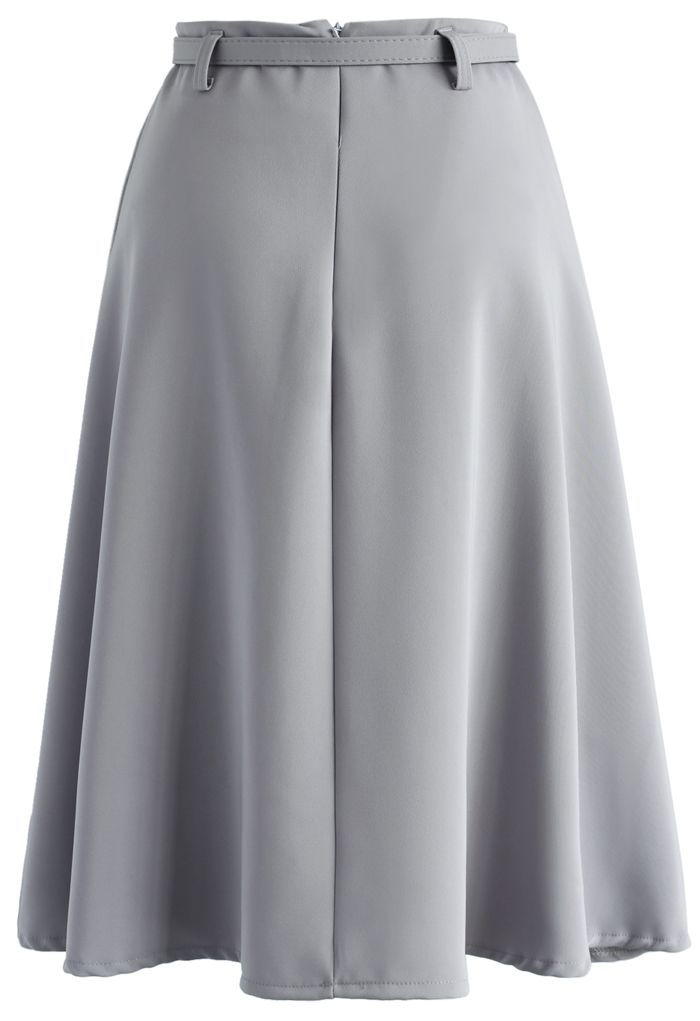 Savvy Basic Belted A-line Skirt in Grey