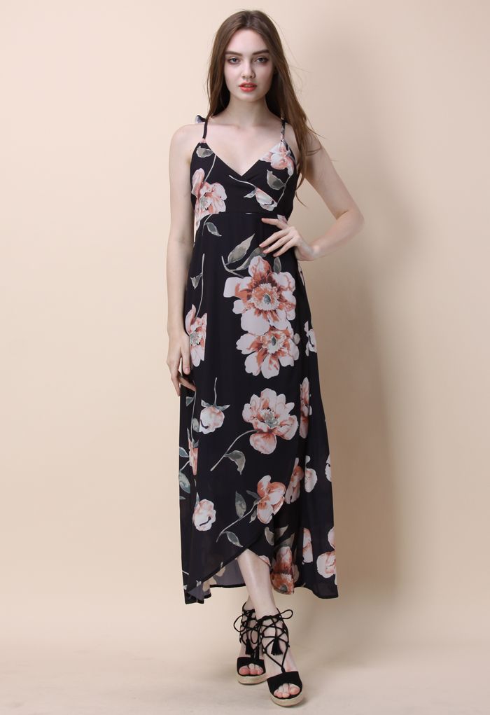 Midnight Flowers Wrapped Maxi Dress - Retro, Indie and Unique Fashion