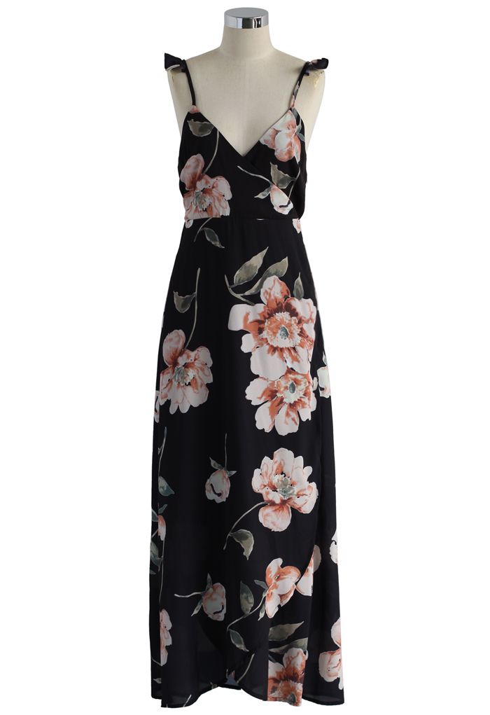 Midnight Flowers Wrapped Maxi Dress - Retro, Indie and Unique Fashion