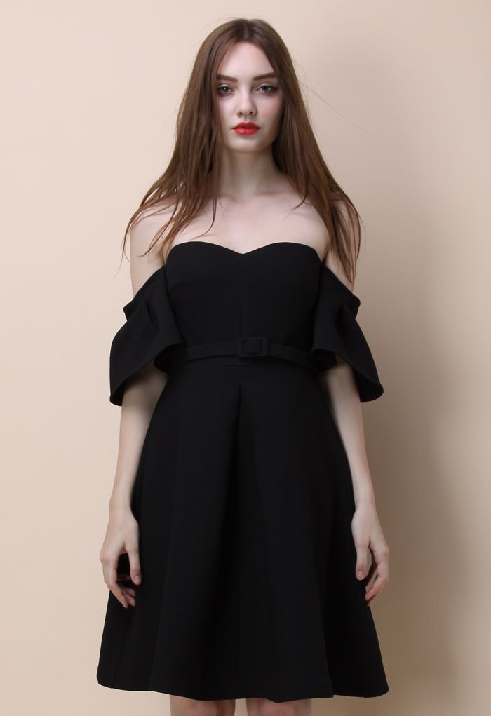 Classy Glitz Off-shoulder Dress in Black