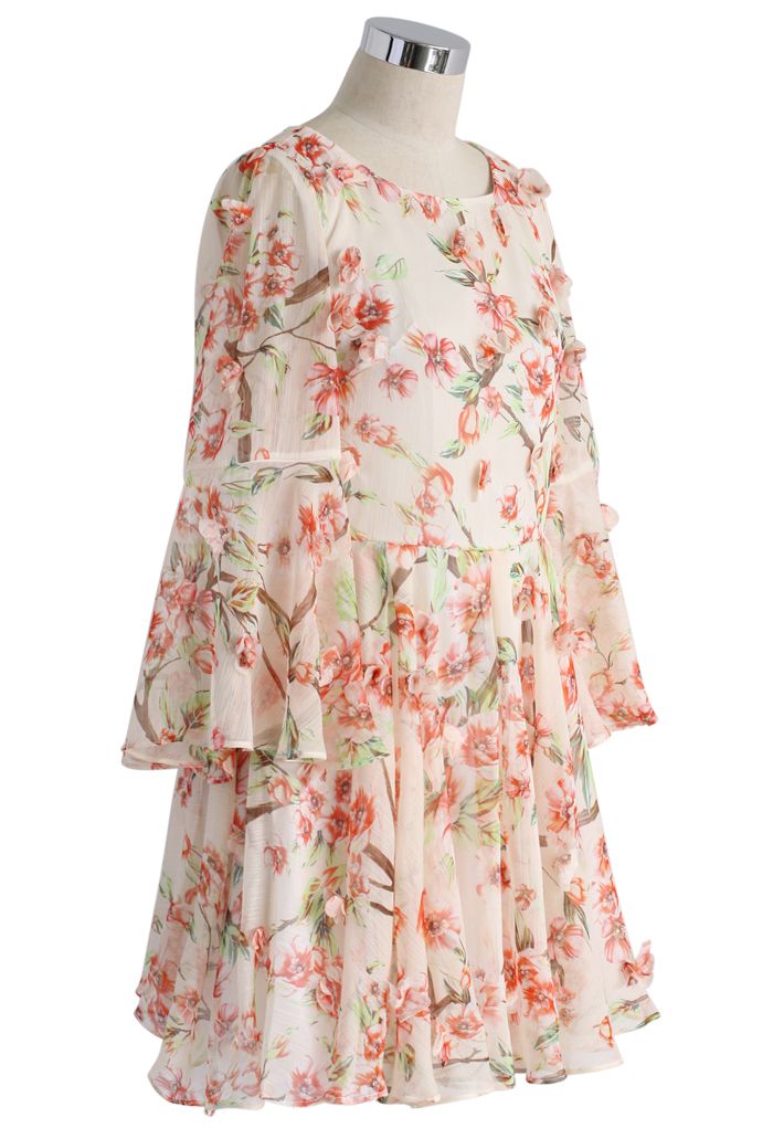 Full of Peach Blossoms Chiffon Pleated Dress