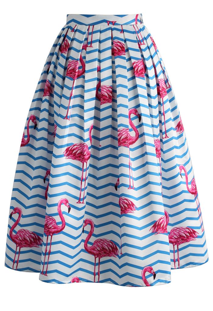 Flamboyantly Flamingo Printed Midi Skirt - Retro, Indie and Unique Fashion