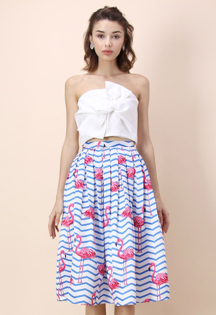 Flamboyantly Flamingo Printed Midi Skirt