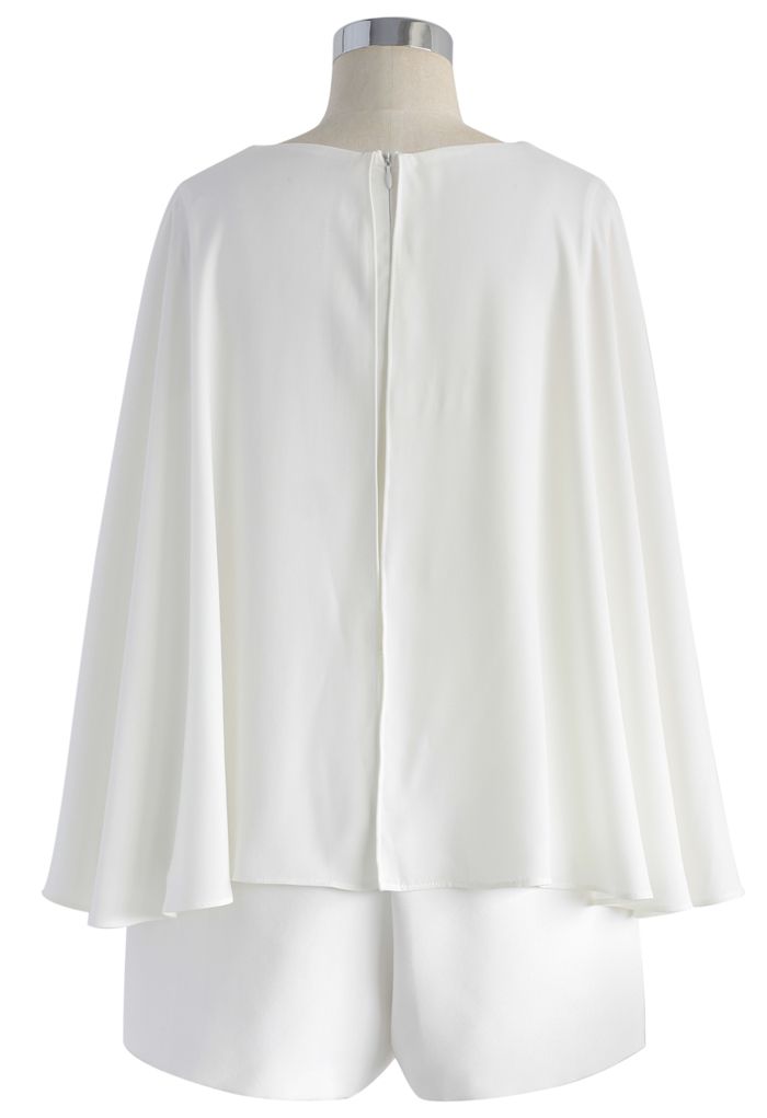 Show Your Charm White Playsuit with Cape Sleeves 