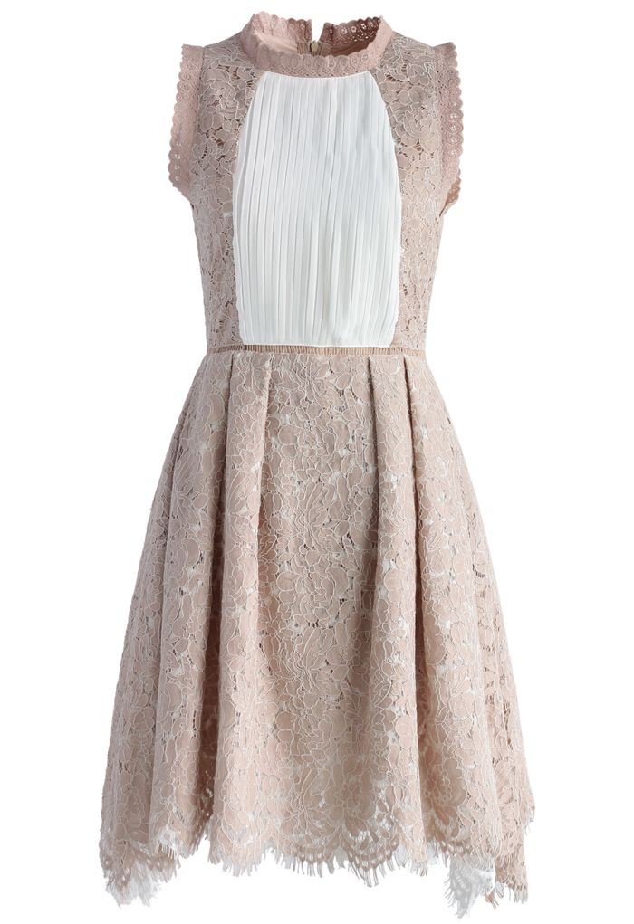 Elegant Essence Lace Dress in Nude Pink 