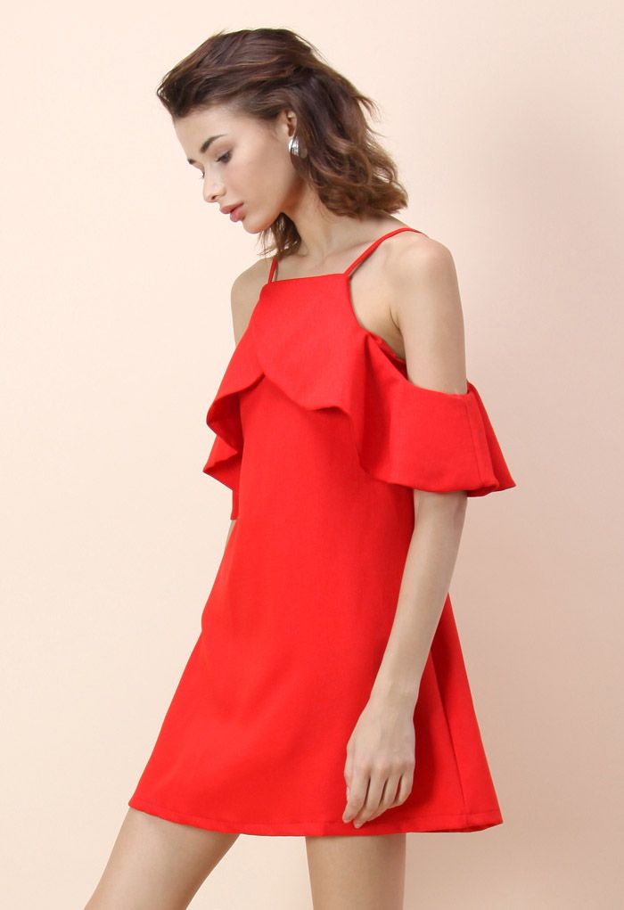 Sylphlike Red Cold-shoulder Dress