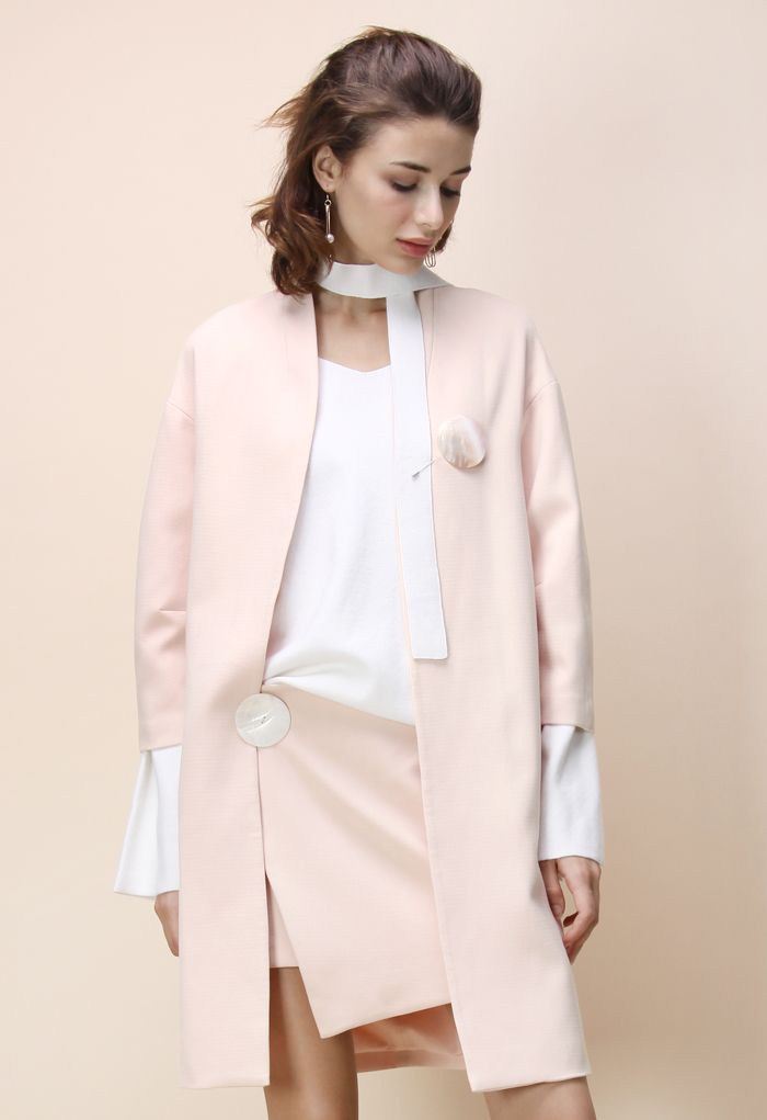  A Chic Finish Mid-sleeve Longline Blazer in Pink