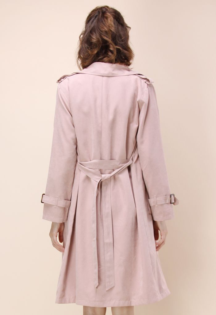 Refined Double-breasted Trench Coat in Pastel Pink