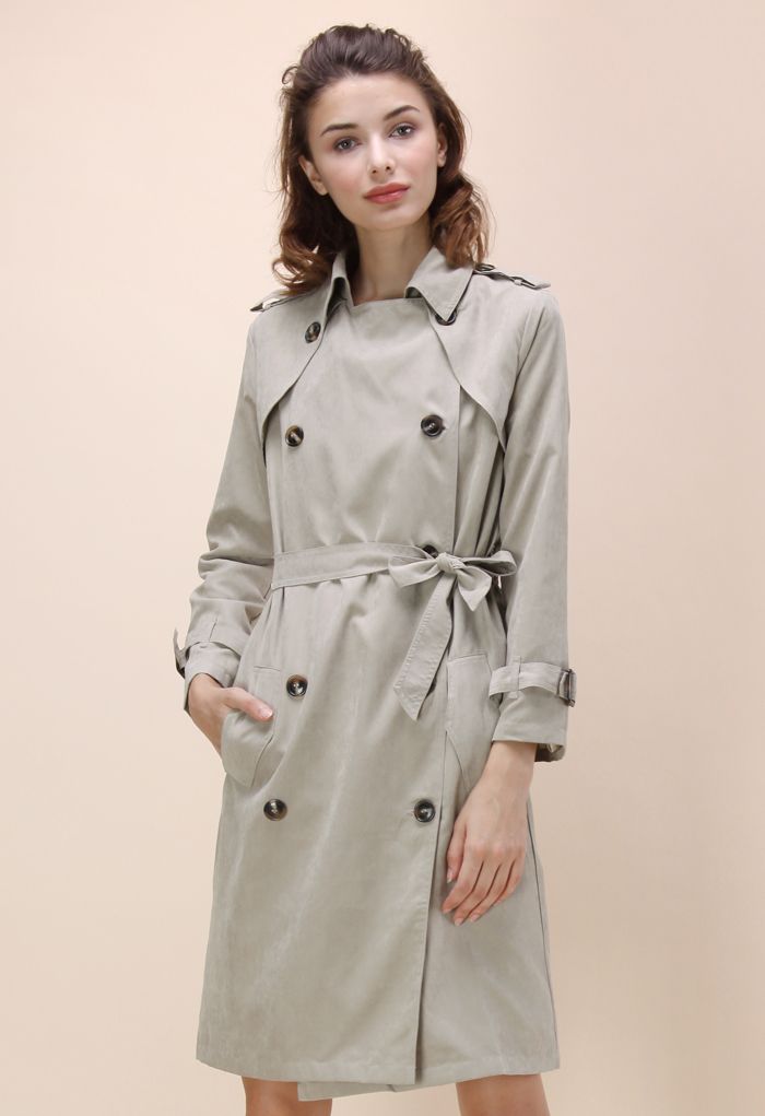 Refined Double-breasted Trench Coat in Sand 