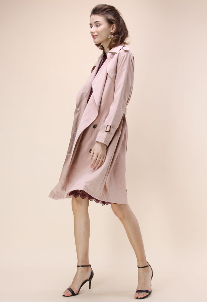 Refined Double-breasted Trench Coat in Pastel Pink
