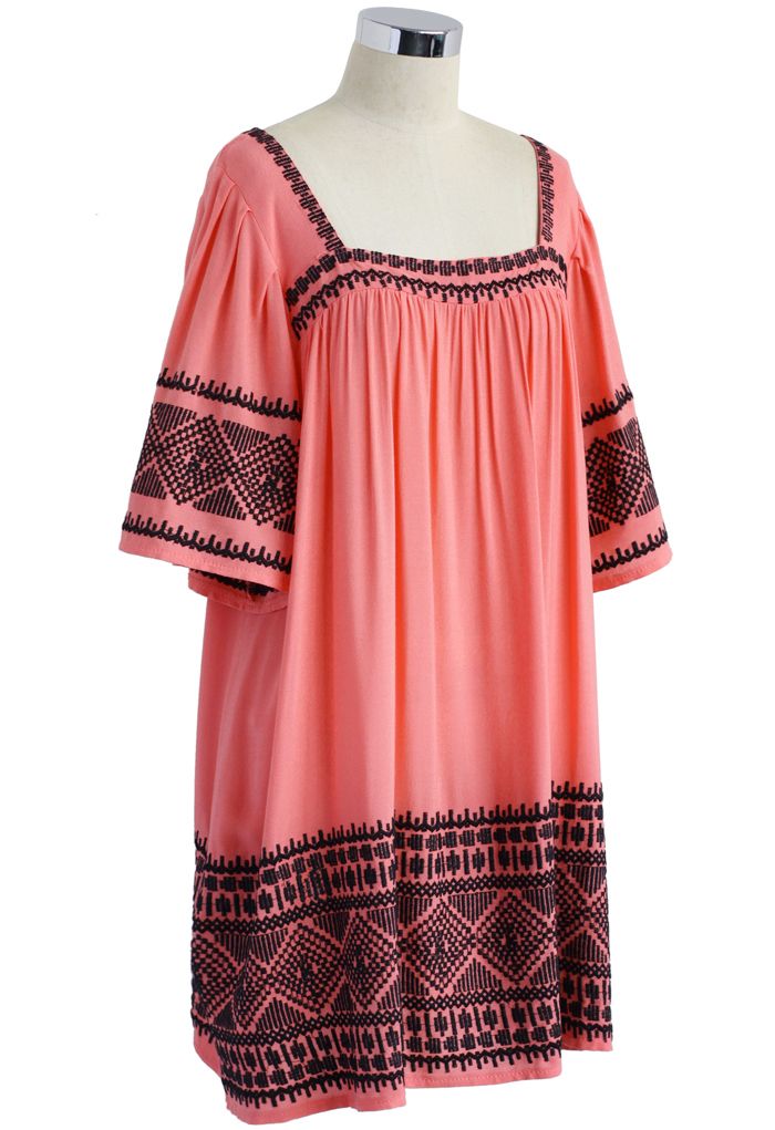 Boho Embroidery Square Neck String Dolly Dress