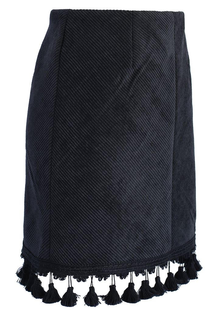 Velvet Bud Skirt with Tassel in Black