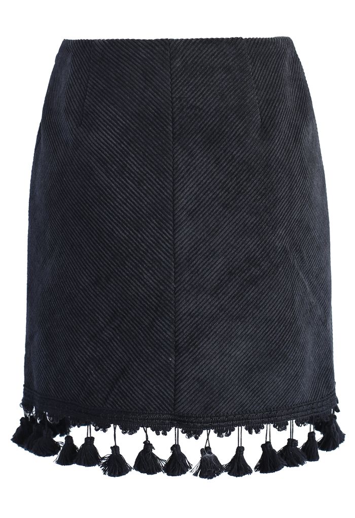 Velvet Bud Skirt with Tassel in Black