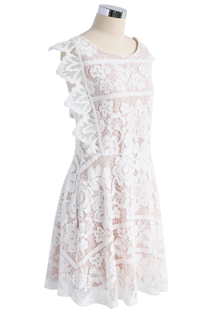 Endearing Lace Cross Back Dress in White - Retro, Indie and Unique Fashion