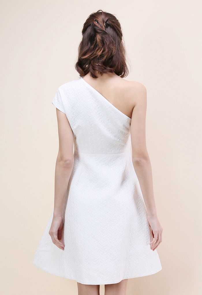 Dance All Night Embossed Asymmetric Dress in White 