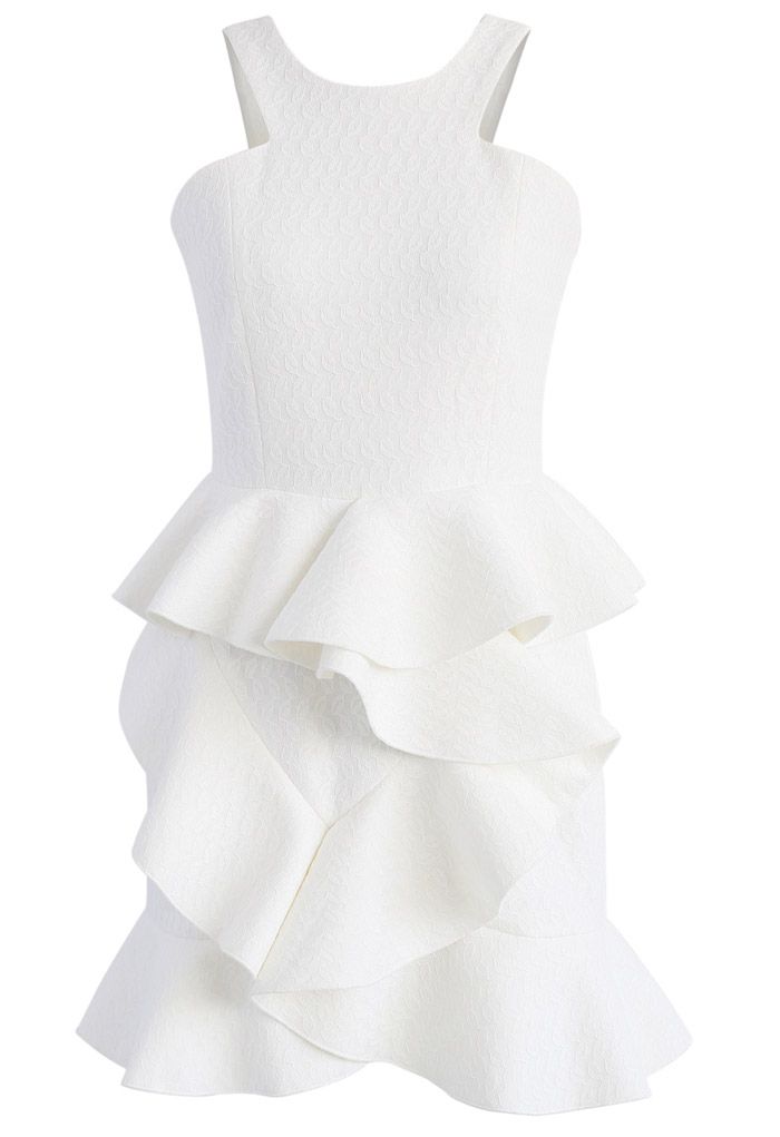 Tiered Pep Ruffle Hem Dress in White