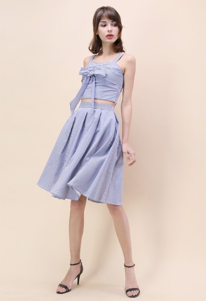 Sweet Breeze Top and Skirt Set in Blue Stripe