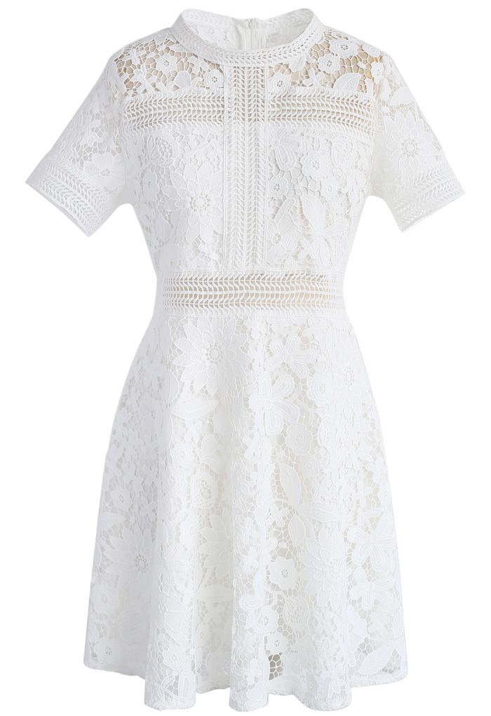 Floral Land Crochet Dress in White - Retro, Indie and Unique Fashion