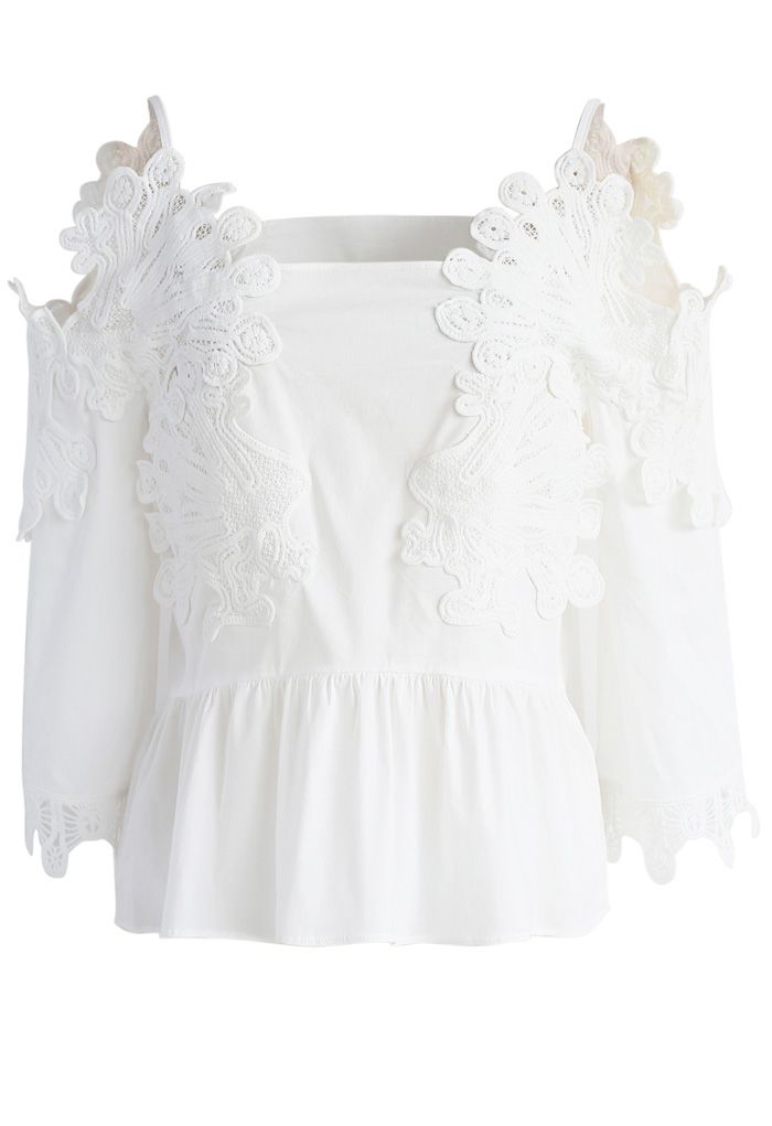 Marvelous in Crochet Cold-shoulder Top in White