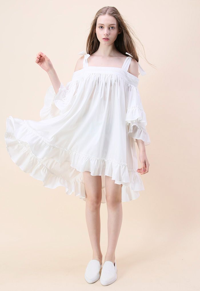 Never Enough Ruffle Cotton Dress in White - Retro, Indie and Unique Fashion
