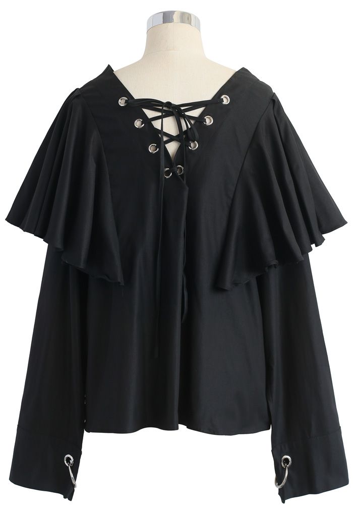 Lace-up Glee Frilling Top in Black