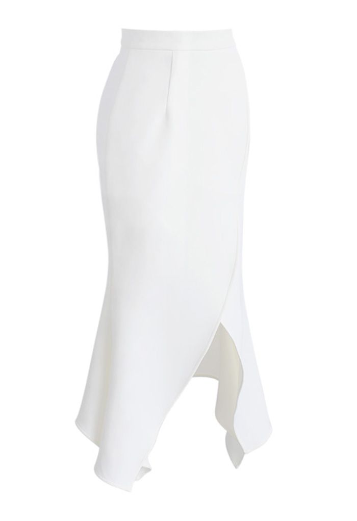 Frill Hem Flap Skirt in White