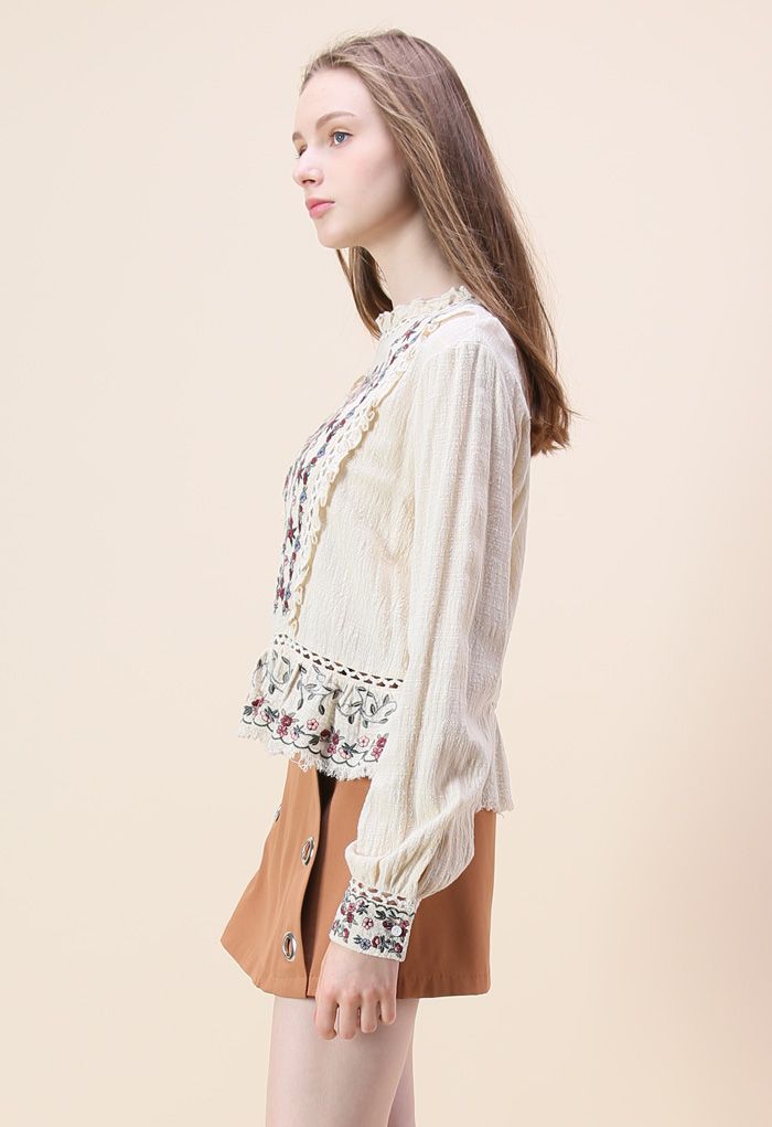 The Fact of Boho Floral Embroidered Cotton Top
