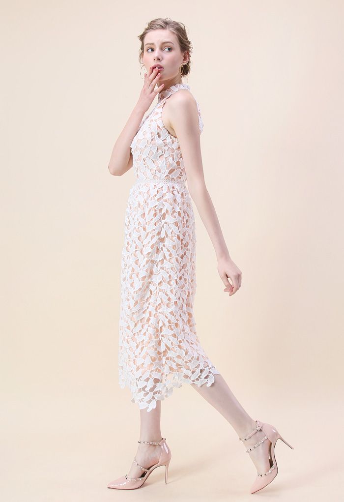 Leaf for Elegance Crochet Sleeveless Dress in White - Retro, Indie and ...