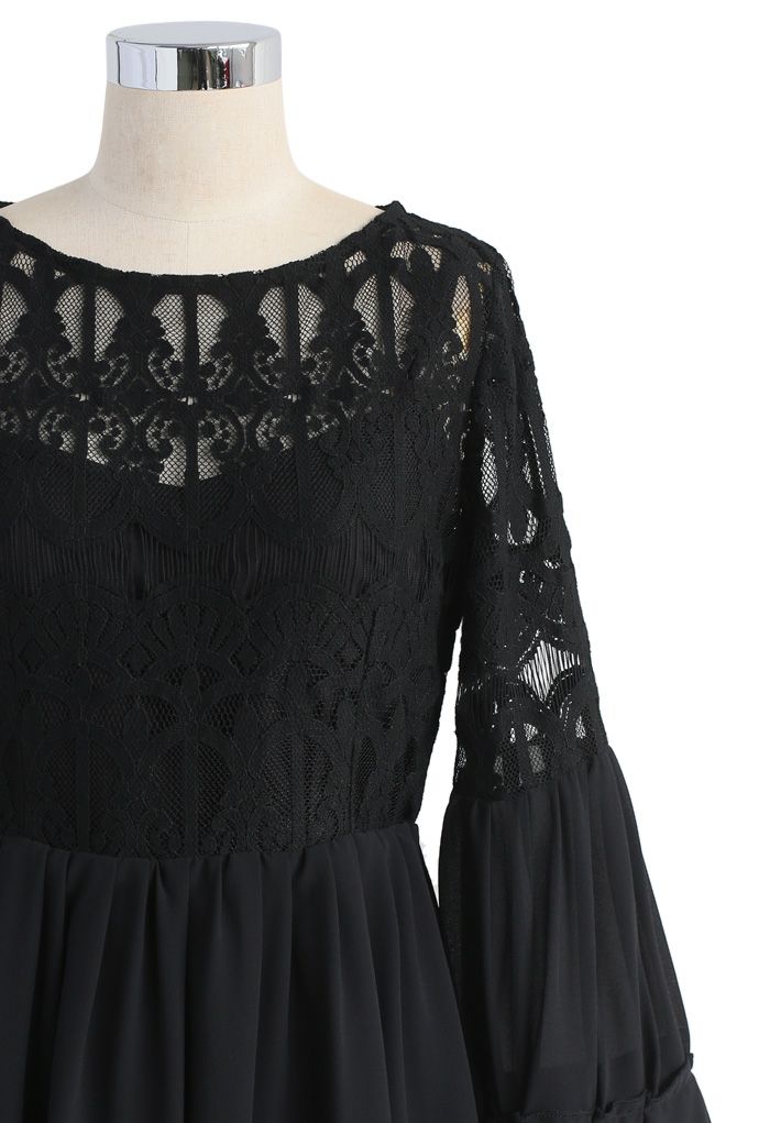 Fetching Baroque Lace Chiffon Dress in Black 