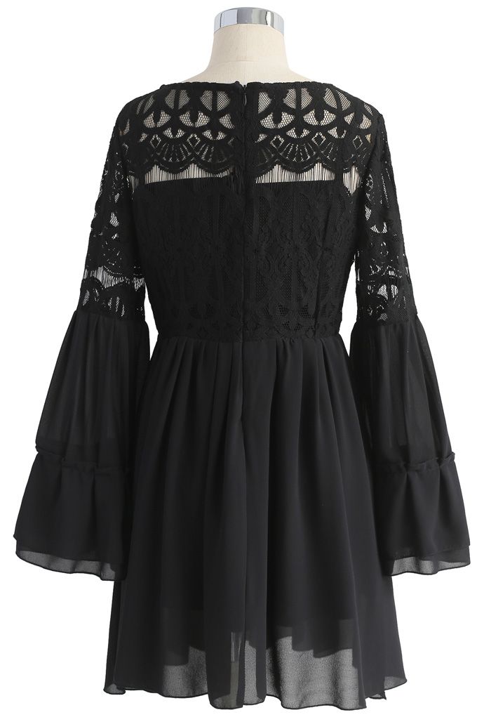 Fetching Baroque Lace Chiffon Dress in Black 