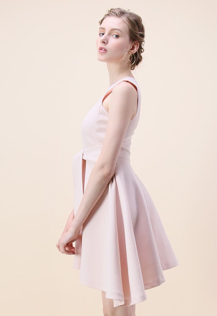 Tie with Daintiness Sleeveless Dress in Pink 