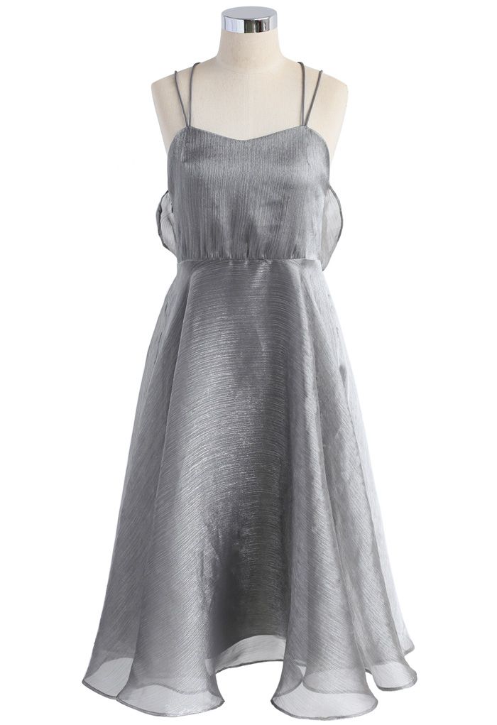 Luxurious Sheen Cross-strap Open Back Dress in Grey