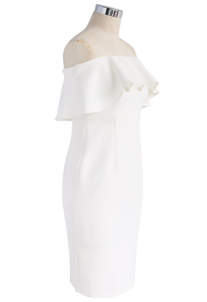 Noble Ruffled Strapless Body-con Dress in White